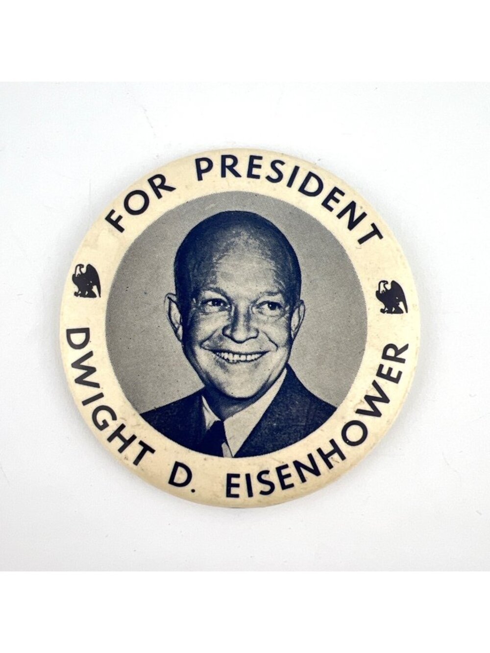Vintage Dwight D Eisenhower For President Pin Back Blue White with Eagles 3.5"